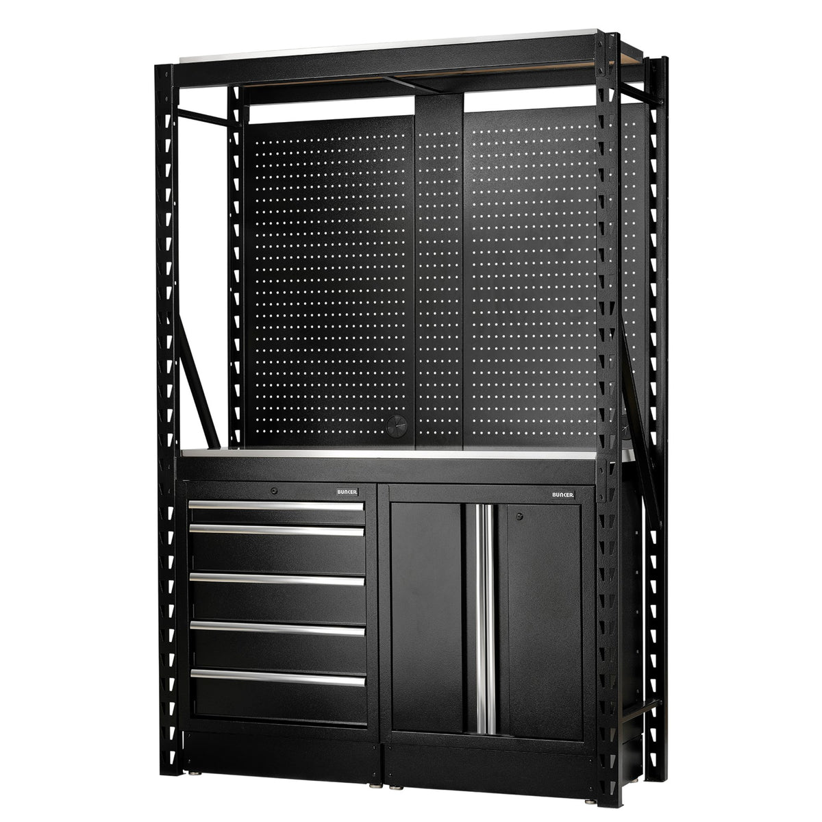 BUNKER 15 Piece Modular Storage Combo 2 Tier Racking Floor Cabinets 1500mm 27972
