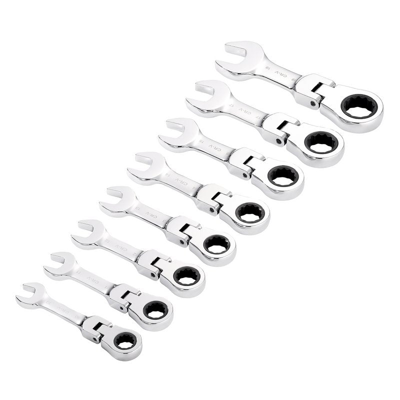 Draper Metric Stubby Flexible Head Ratchet Combination Spanner Set 8 Piece 27982