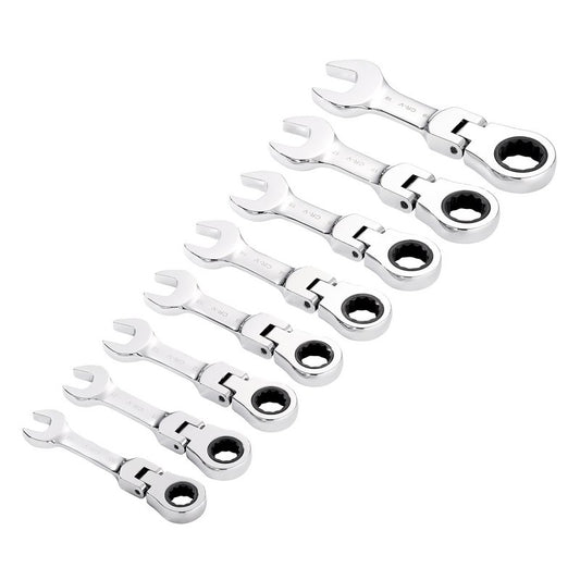 Draper Metric Stubby Flexible Head Ratchet Combination Spanner Set 8 Piece 27982