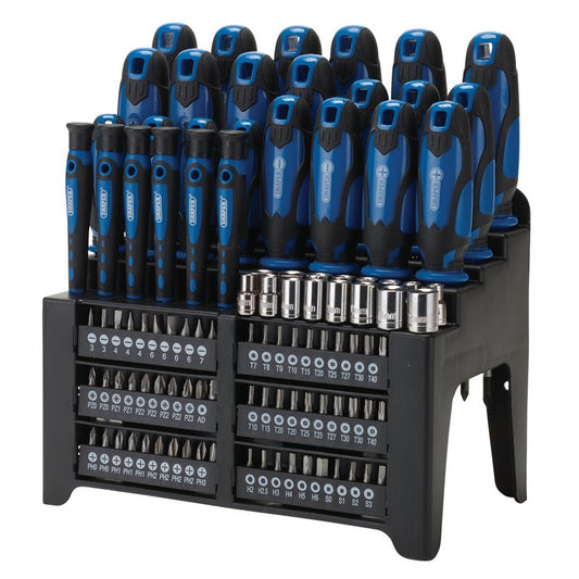 Draper Screwdriver Socket and Bit Set Blue 103 Piece With storage stand 28001