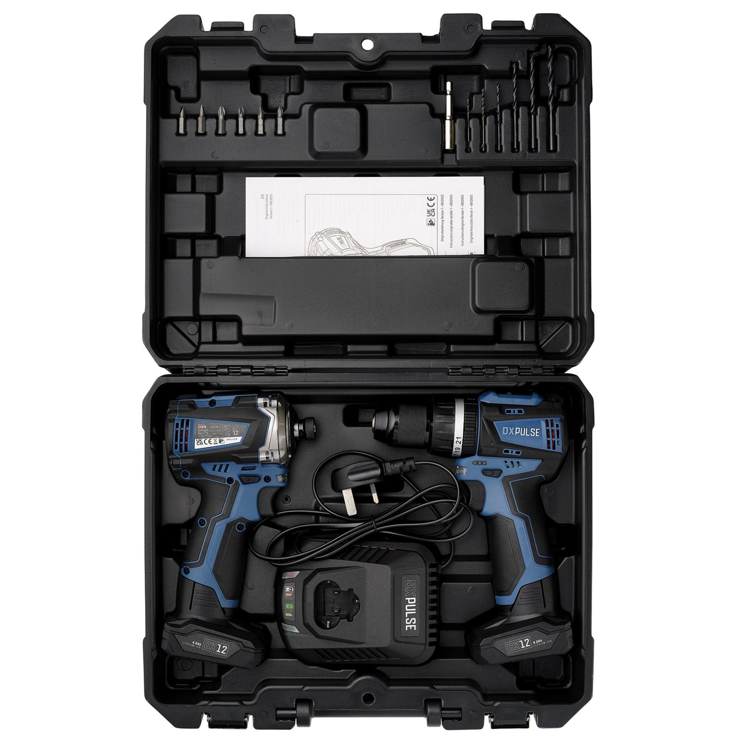 DXPULSE 12V Brushless Combi Drill & Impact Driver Kit, 1/4" Sq. Dr., 2 x 4.0Ah Batteries, 1 x Fast Charger