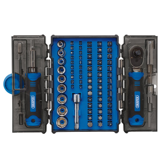 Draper 1/4" Socket Ratchet and Screwdriver Bit Set 78 Piece Boxed 28029