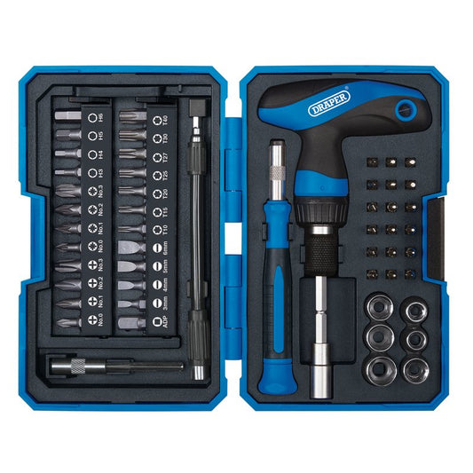 Draper T-Handle Ratchet Screwdriver Set 53 Piece In A strong Durable Case 28031
