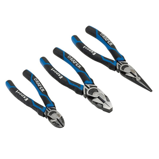 Draper High Leverage Plier Set Blue 3 Pc Side Cut Long Nose Combination 28033