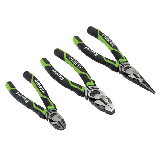 Draper High Leverage Plier Set Green 3 Pc Side Cut Long Nose Combination 28035