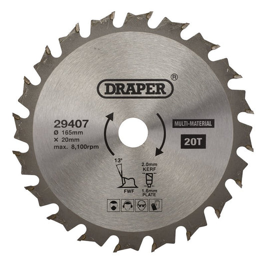 Draper TCT Multi-Purpose Circular Saw Blade 165 x 20mm 20T 29407