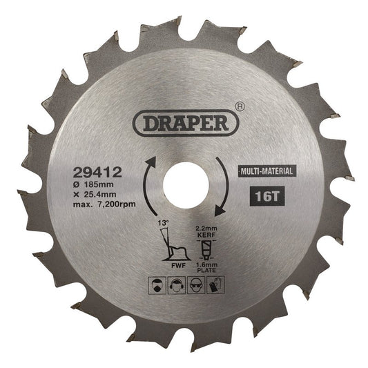 Draper TCT Multi-Purpose Circular Saw Blade 185 x 25.4mm 16T 29412