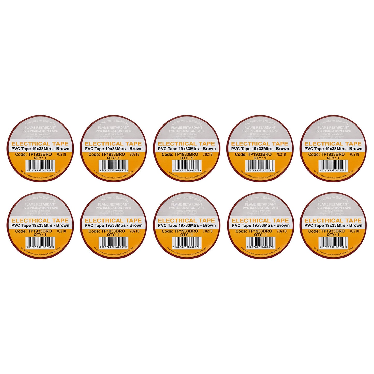 Brown PVC Electrical Insulation Tape, 19mm x 33m (Pack of 10)