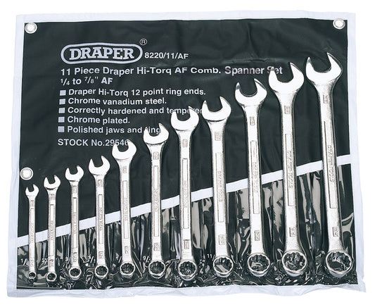 Draper Expert Imperial Combination Spanner Set 11 Piece Size 1/4 - 7/8 AF 29546