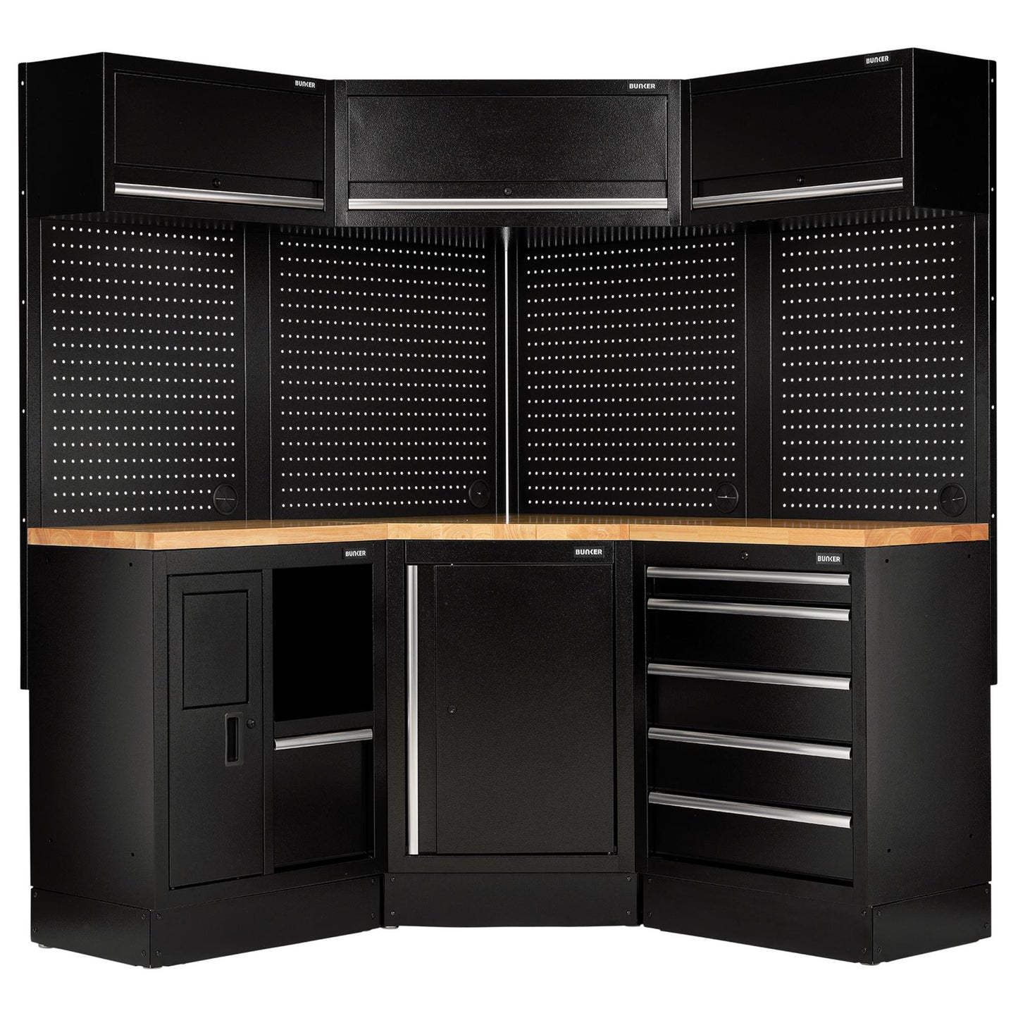 BUNKER 18 Piece Modular Storage Corner Combo with Hardwood Worktop, 3454mm