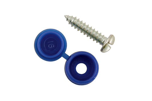 Connect Number Plate Security Screws 6 x 20mm Blue Cap 100pc 30336
