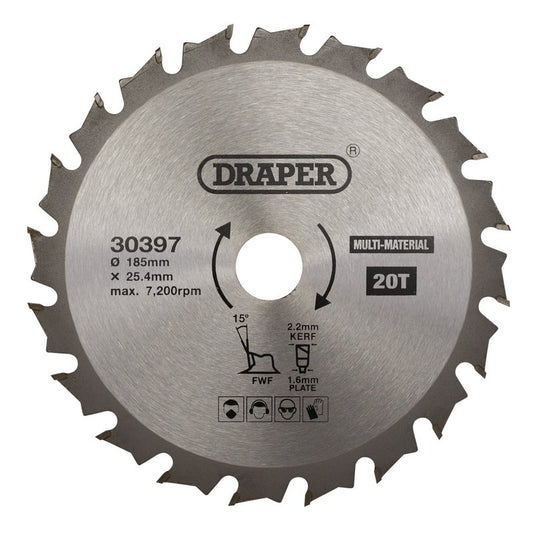 Draper TCT Multi-Purpose Circular Saw Blade 185 x 25.4mm 20T 30397
