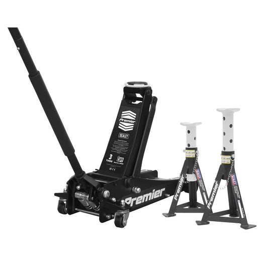 Sealey Trolley Jack 3t & Axle Stands (Pair) 3t per Stand Combo 3040ABCOMBO