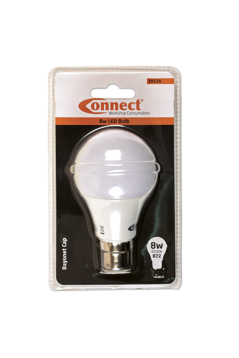 Connect 8W LED Bulb 6500K B22 Bayonet Fitting Cold White 1pc 700 5% lumens 30526