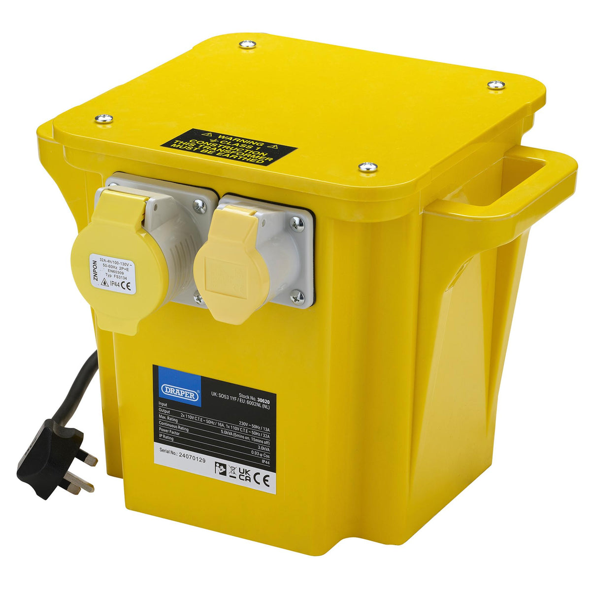 Draper Portable Transformer 5.0kVA Input 230V Output 110V 30620