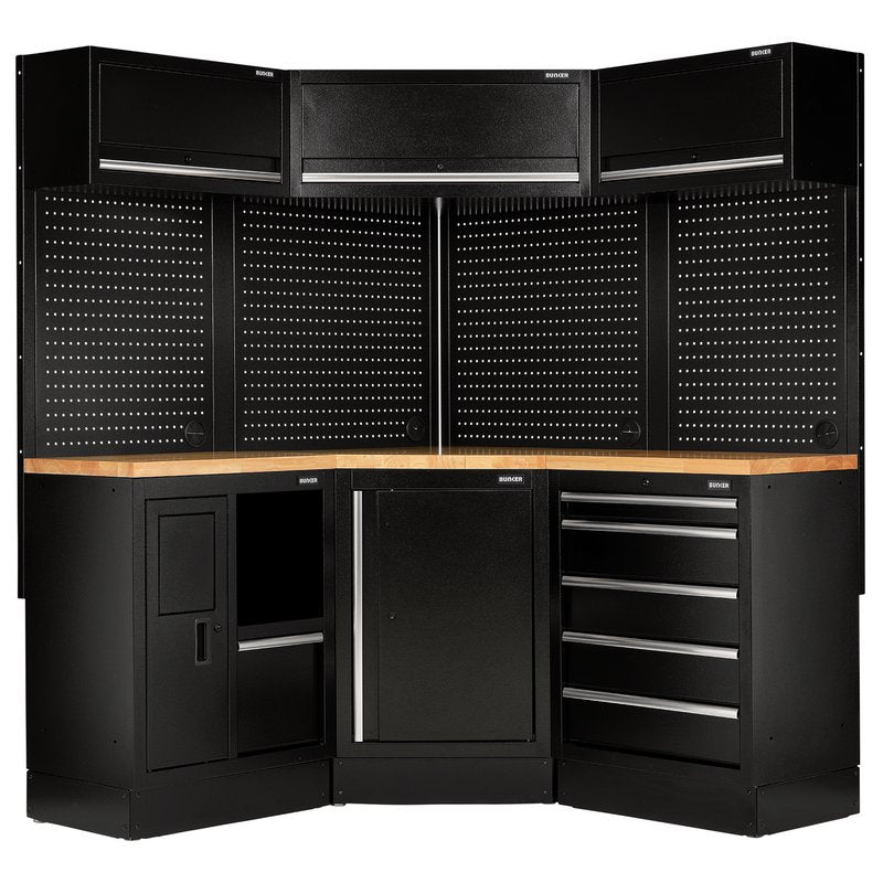 BUNKER® 18 Piece Modular Storage Corner Combo with Hardwood Worktop, 3454mm