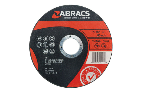 Connect Abracs Extra Thin Flat Cutting Discs 115mm x 1.0mm 5pc 32067