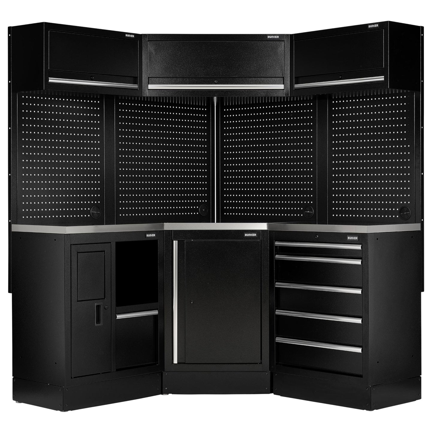 BUNKER 18 Piece Modular Storage Corner Combo with Stainless Steel Worktop, 3454mm