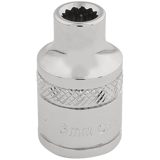 Draper 6mm 12 Point Socket 3/8"D Standard Length Knurled Ring Chrome 32766