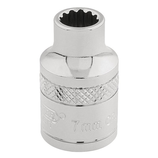 Draper 7mm 12 Point Socket 3/8"D Standard Length Knurled Ring Chrome 32767