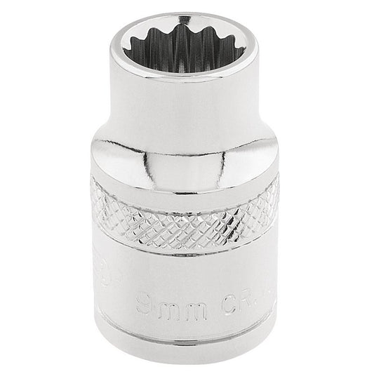 Draper 9mm 12 Point Socket 3/8"D Standard Length Knurled Ring Chrome 32769