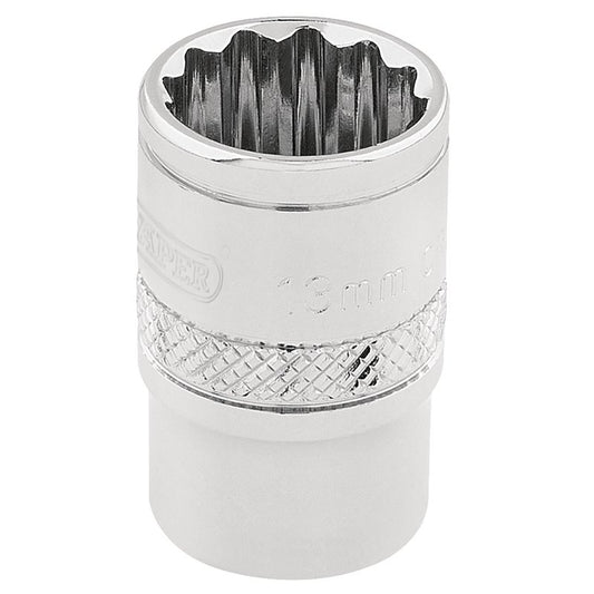 Draper 13mm 12 Point Socket 3/8"D Standard Length Knurled Ring Chrome 32776