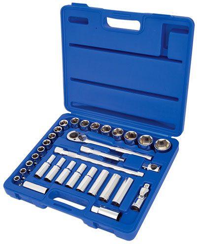 Laser Tools Metric Deep And Standard Socket Set 1/2"D 32pc Polished Chrome 3284