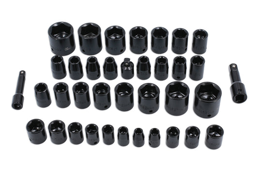 Laser Tools Metric Imperial Impact Standard Socket Set 3/8"D 1/2"D 37pc 3288