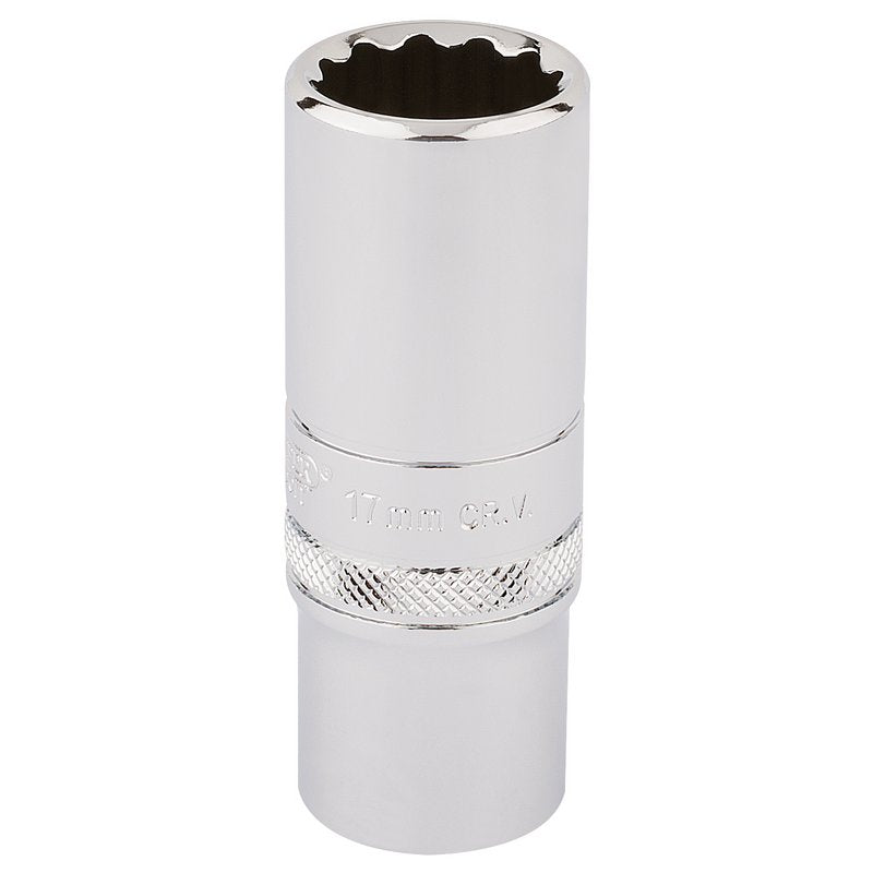 Draper 17mm HI-TORQ 12 Point Deep Socket 3/8" Sq. Dr knurled Ring Polished 33013