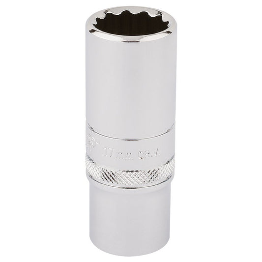 Draper 17mm HI-TORQ 12 Point Deep Socket 3/8" Sq. Dr knurled Ring Polished 33013