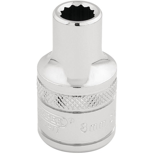 Draper HI-TORQ 1/2"D 8mm 12 Point Chrome Socket Standard Length 33038