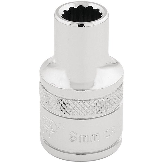 Draper HI-TORQ 1/2"D 9mm 12 Point Chrome Socket Standard Length 33089