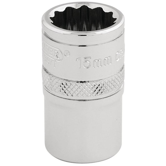 Draper HI-TORQ 1/2"D 15mm 12 Point Chrome Socket Standard Length 33136