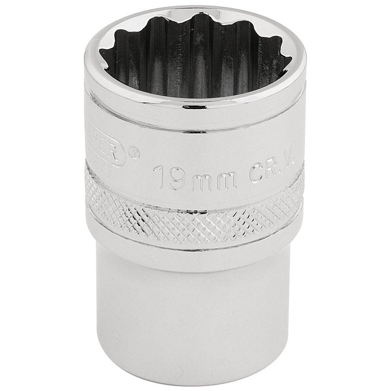 Draper HI-TORQ 1/2"D 19mm 12 Point Chrome Socket Standard Length 33231
