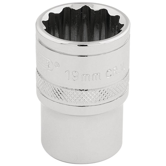 Draper HI-TORQ 1/2"D 19mm 12 Point Chrome Socket Standard Length 33231