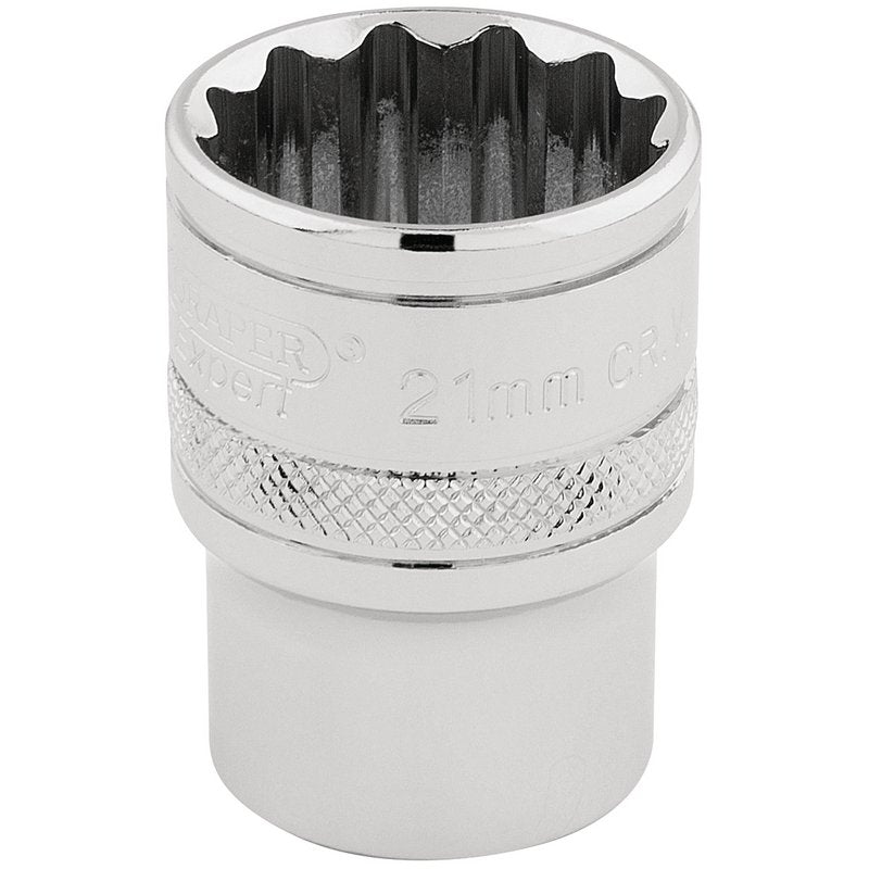 Draper HI-TORQ 1/2"D 21mm 12 Point Chrome Socket Standard Length 33290