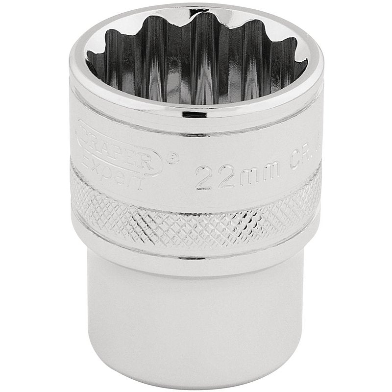 Draper HI-TORQ 1/2"D 22mm 12 Point Chrome Socket Standard Length 33368