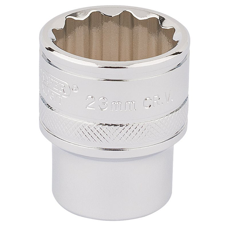 Draper HI-TORQ 1/2"D 23mm 12 Point Chrome Socket Standard Length 33370