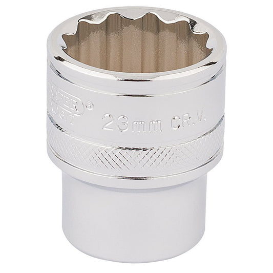 Draper HI-TORQ 1/2"D 23mm 12 Point Chrome Socket Standard Length 33370