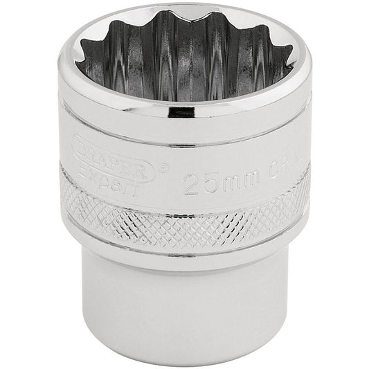 Draper HI-TORQ 1/2"D 25mm 12 Point Chrome Socket Standard Length 33418