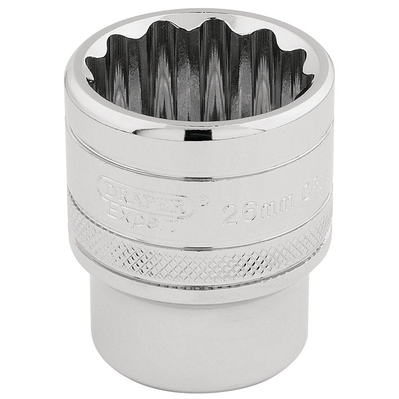 Draper HI-TORQ 1/2"D 26mm 12 Point Chrome Socket Standard Length 33441