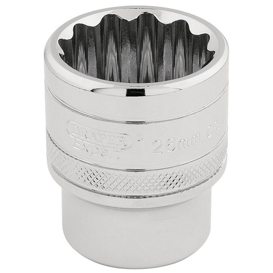 Draper HI-TORQ 1/2"D 26mm 12 Point Chrome Socket Standard Length 33441