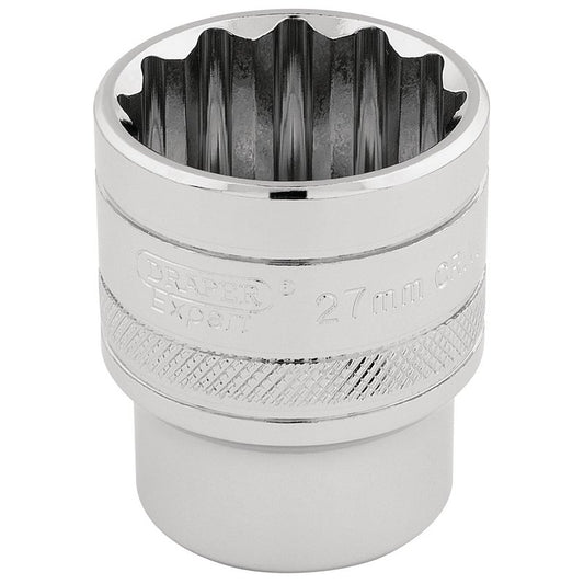 Draper HI-TORQ 1/2"D 27mm 12 Point Chrome Socket Standard Length 33442