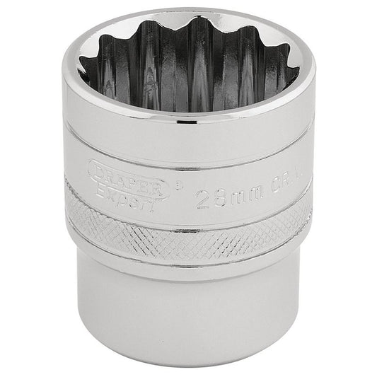 Draper HI-TORQ 1/2"D 28mm 12 Point Chrome Socket Standard Length 33518