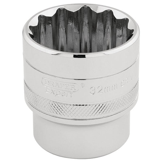 Draper HI-TORQ 1/2"D 32mm 12 Point Chrome Socket Standard Length 33593