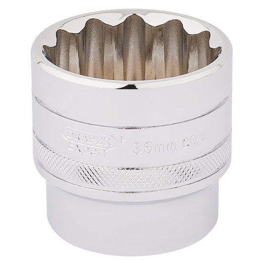 Draper HI-TORQ 1/2"D 36mm 12 Point Chrome Socket Standard Length 33594
