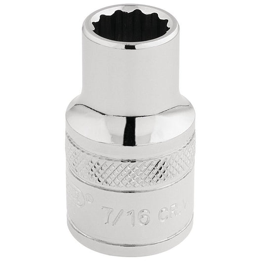Draper HI-TORQ 1/2"D 7/16" AF 12 Point Chrome Socket Standard Length 33600