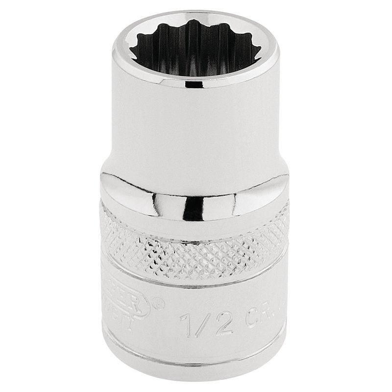 Draper HI-TORQ 1/2"D 1/2" AF 12 Point Chrome Socket Standard Length 33608