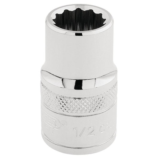Draper HI-TORQ 1/2"D 1/2" AF 12 Point Chrome Socket Standard Length 33608