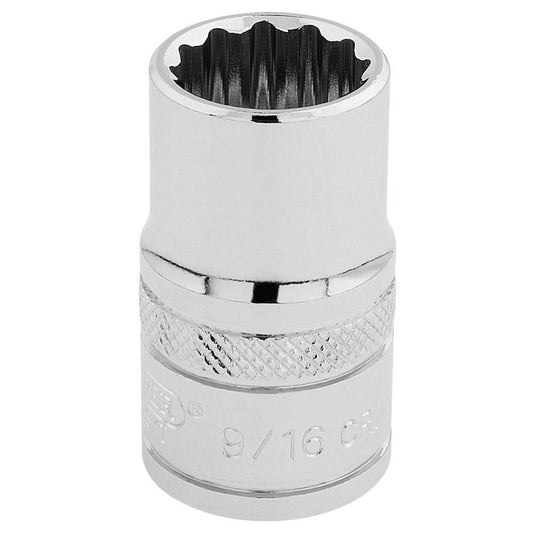 Draper HI-TORQ 1/2"D 9/16" AF 12 Point Chrome Socket Standard Length 33609